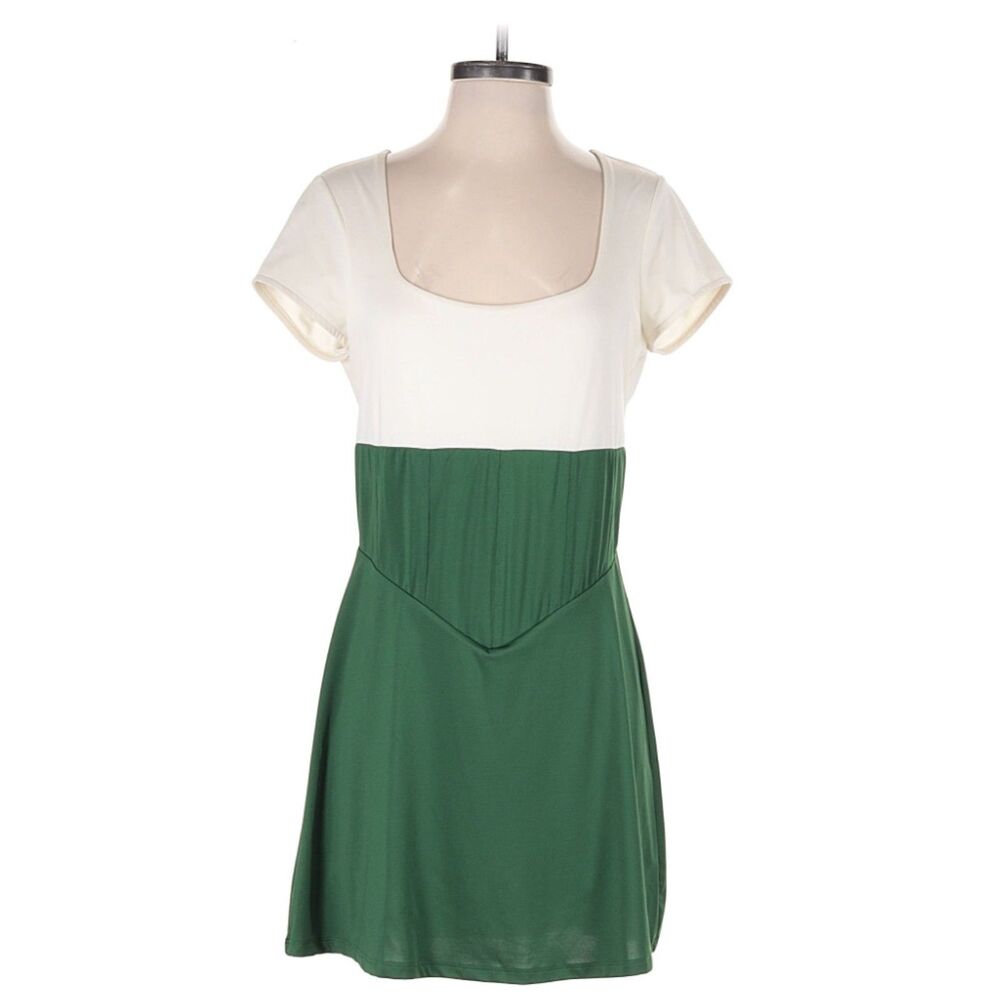 STAUD NWT Green White Colorblock Dress Romper Skort Short Sleeve Activewear L